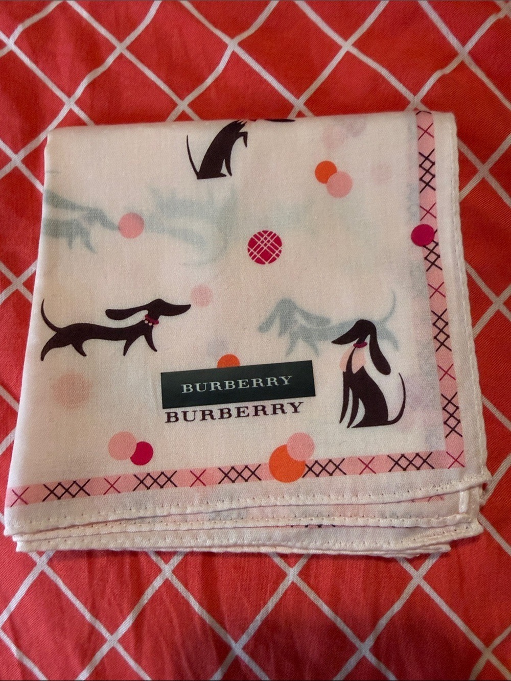 Burberry Pink,Cotton Handkerchief / neck scarf with Dog Motif
